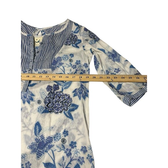 Anthropologie MERMAID Small Floral Sea Holly Tunic Top Stripes Beach Summer F10 - Picture 4 of 9